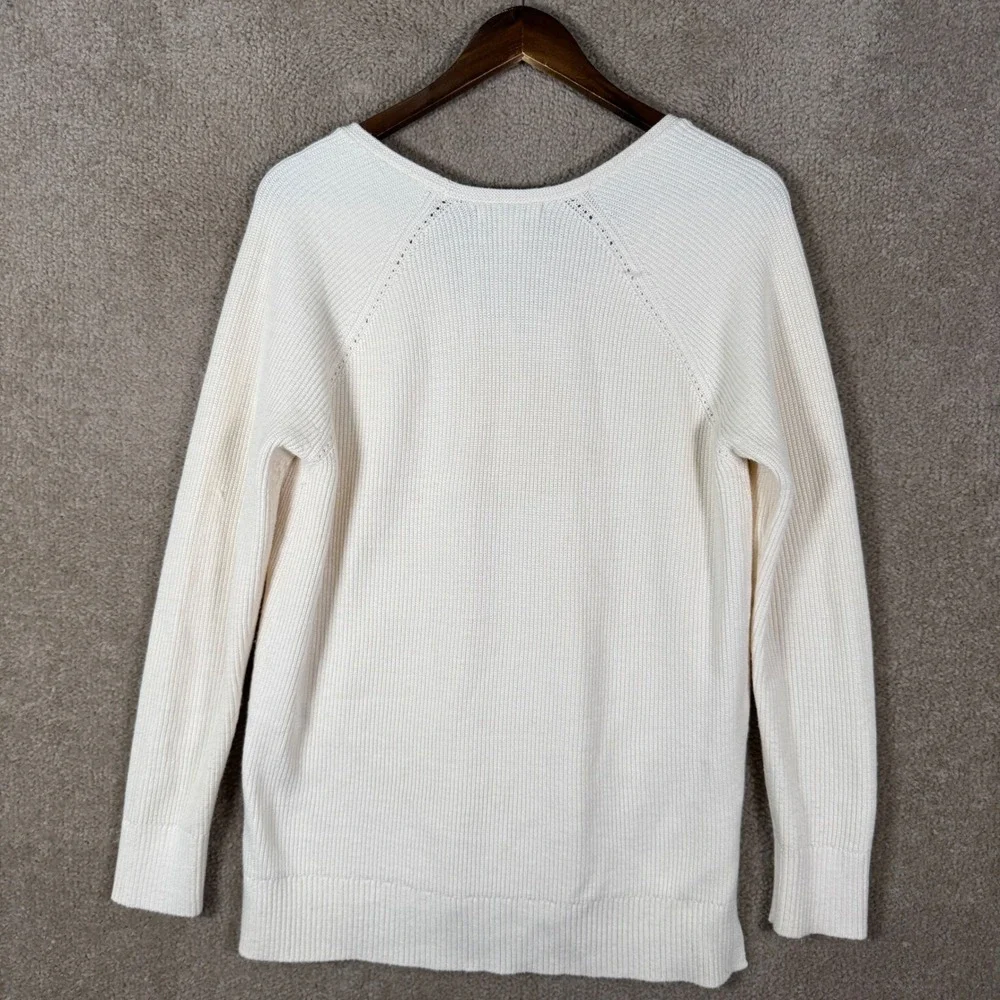 Athleta V-Neck Sweater Womens Small Cream Ribbed Raglan Long Sleeve Pullover